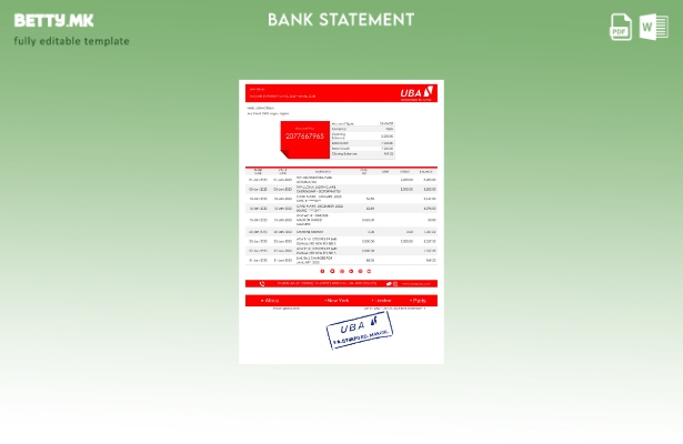 Модерен стил шаблон за верзија на зборот за извод од банка во Нигерија UBA